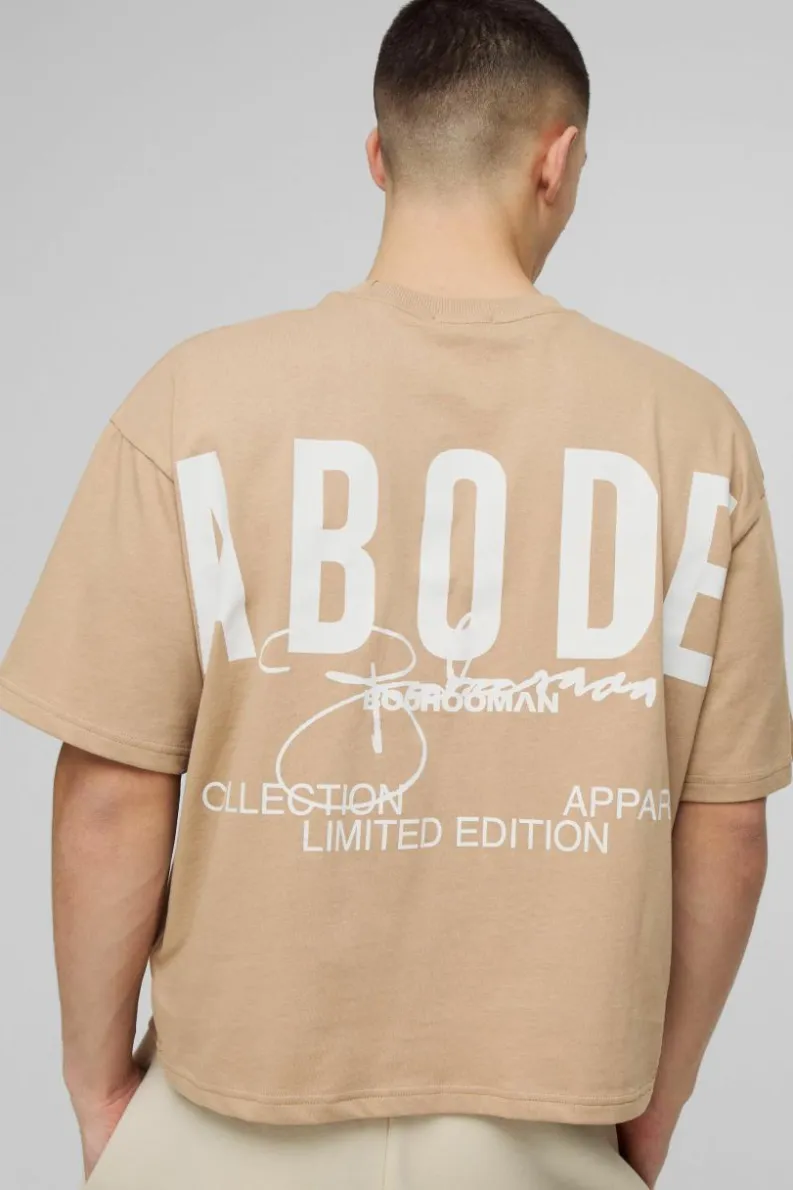 Cheap boohooMAN ABODE Heavyweight Oversized Boxy Print T-Shirt taupe