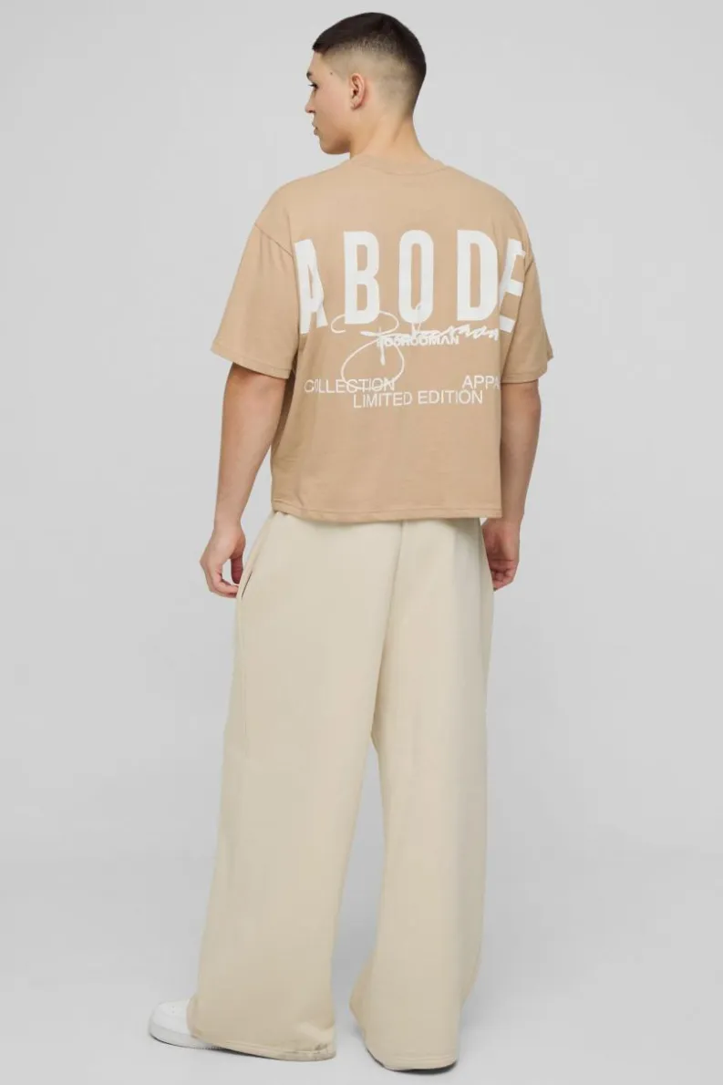 Cheap boohooMAN ABODE Heavyweight Oversized Boxy Print T-Shirt taupe