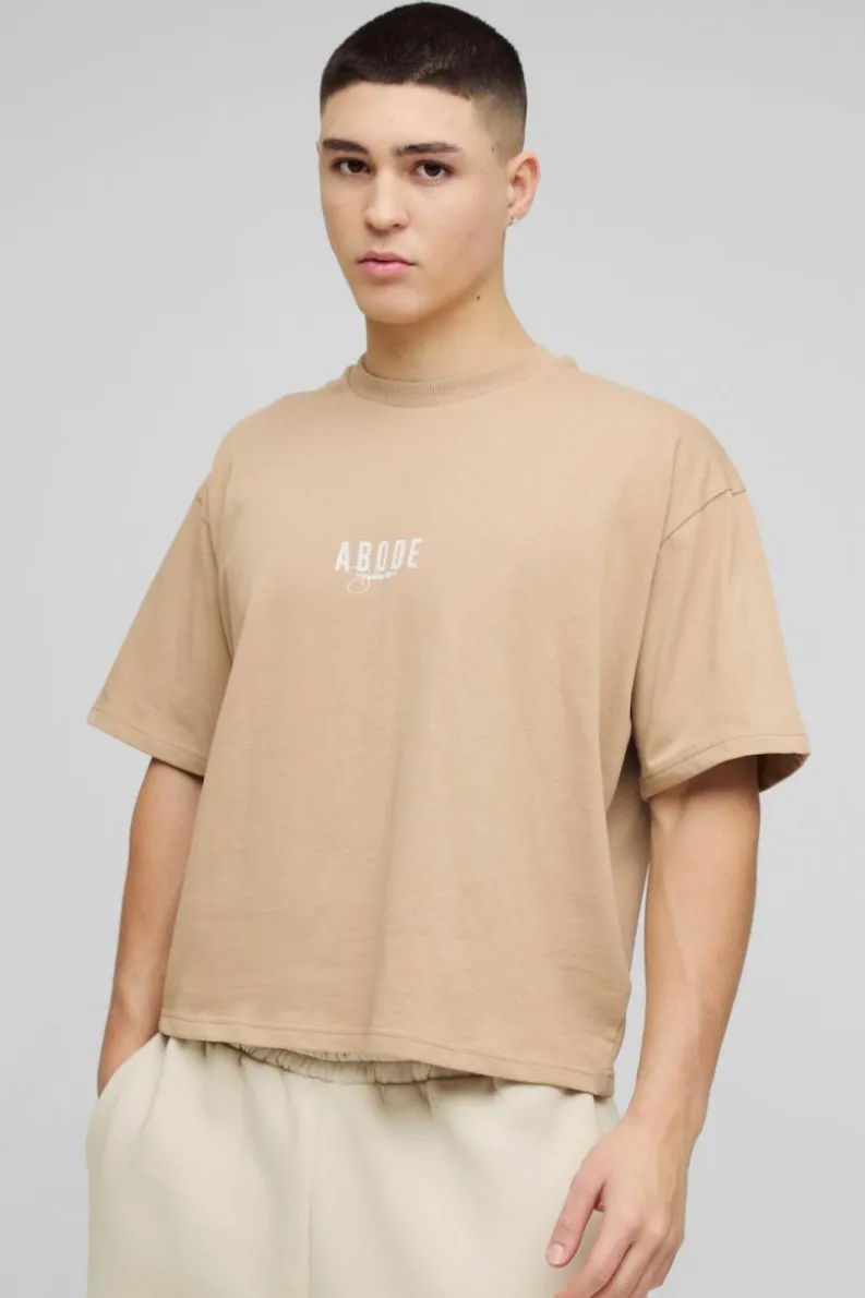 Cheap boohooMAN ABODE Heavyweight Oversized Boxy Print T-Shirt taupe