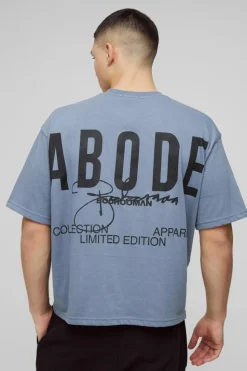 Best boohooMAN ABODE Heavyweight Oversized Boxy Print T-Shirt charcoal