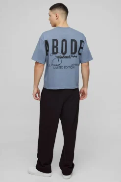 Best boohooMAN ABODE Heavyweight Oversized Boxy Print T-Shirt charcoal