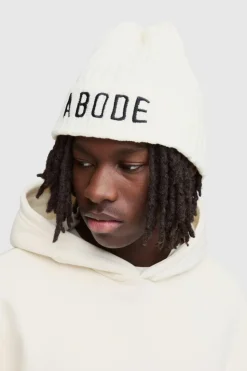 Hot boohooMAN Abode Ribbed Beanie cream