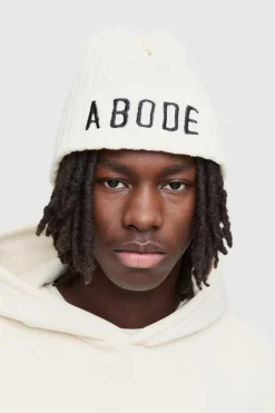 Hot boohooMAN Abode Ribbed Beanie cream