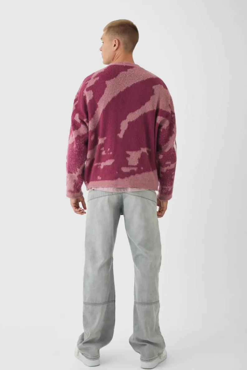 Cheap boohooMAN Abstract Camo Brushed Cardigan in pink