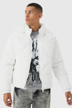 Sale boohooMAN Abstract Quilted Puffer In white