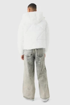 Sale boohooMAN Abstract Quilted Puffer In white