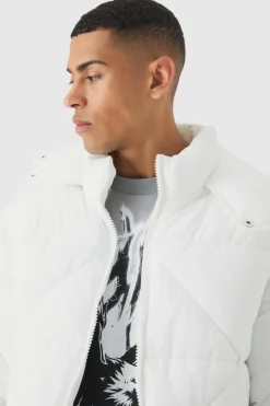 Sale boohooMAN Abstract Quilted Puffer In white