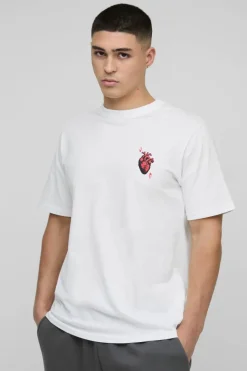 New boohooMAN Ace Heart Print Graphic T-Shirt white