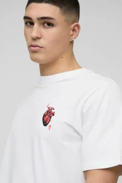 New boohooMAN Ace Heart Print Graphic T-Shirt white