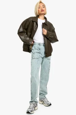 Outlet boohoo Acid Wash Cargo Straight Fit Jeans light wash