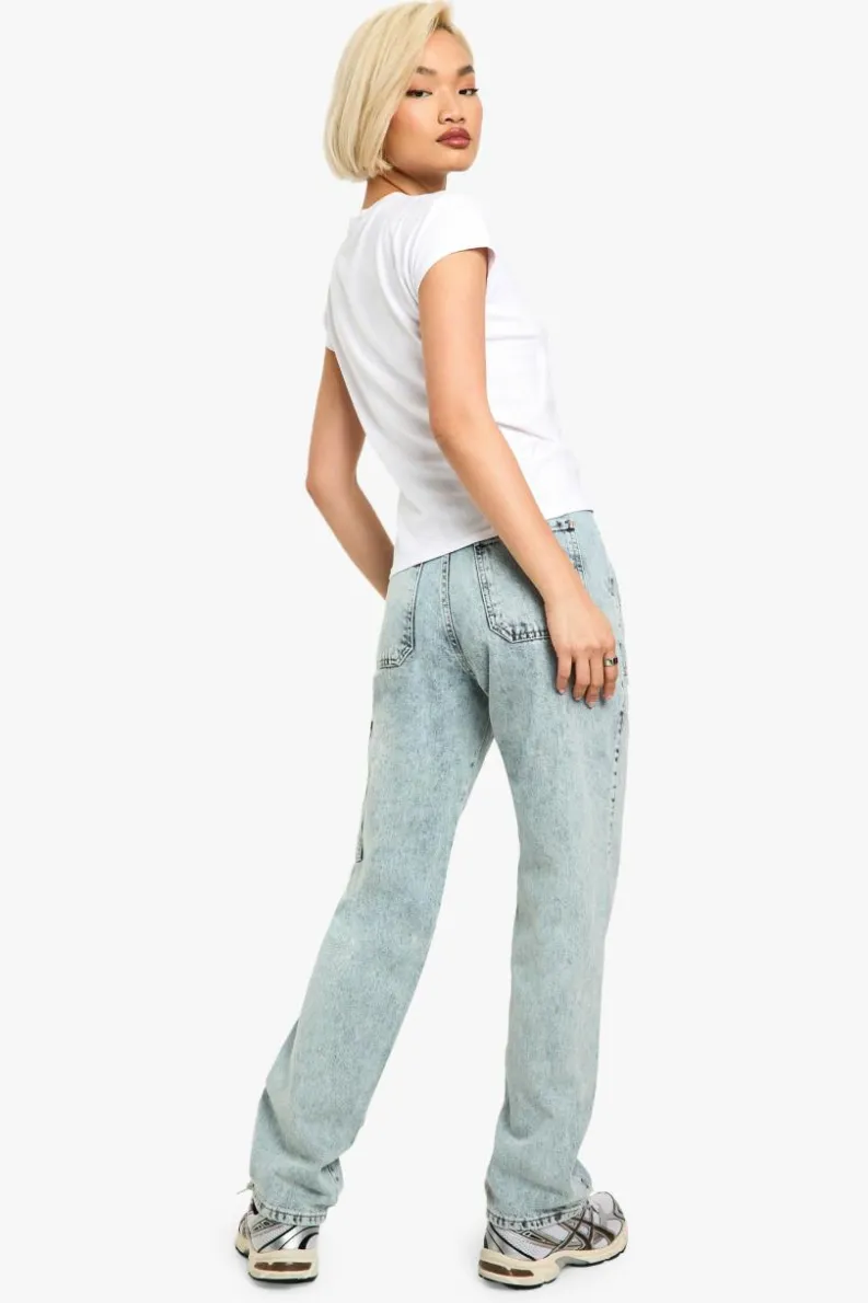 Outlet boohoo Acid Wash Cargo Straight Fit Jeans light wash