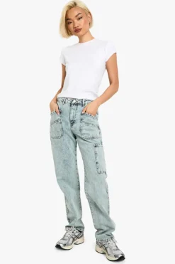 Outlet boohoo Acid Wash Cargo Straight Fit Jeans light wash
