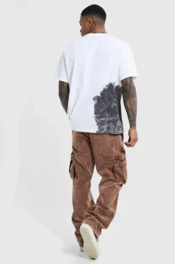 Store boohooMAN Acid Wash Relaxed Cord Cargo Trouser chocolate