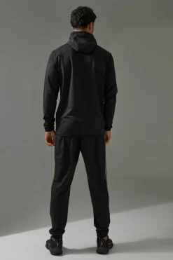 Shop boohooMAN Active Colour Block Funnel Hooded Tracksuit khaki