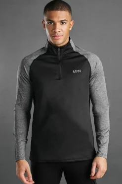 Sale boohooMAN Active Gym Slim Fit Funnel Neck Track Gym Top black