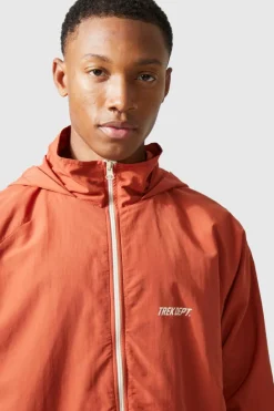 Discount boohooMAN Active Oversized Crinkle Nylon Cagoule Jacket burnt orange