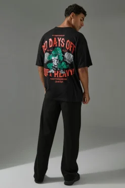 Online boohooMAN Active Oversized No Days Off Lift Heavy T-shirt black
