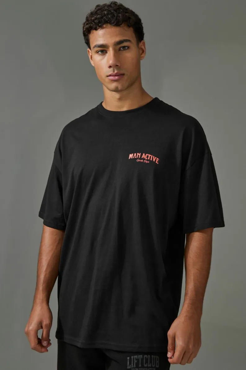Online boohooMAN Active Oversized No Days Off Lift Heavy T-shirt black