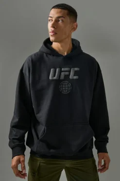 Shop boohooMAN Active Oversized UFC Puff Print License Hoodie black
