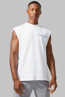 Best boohooMAN Active Training Dept Oversized Extended Tank white