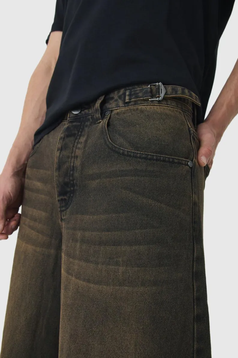 Fashion boohooMAN Adjustable Waist Extreme Baggy Jeans washed black