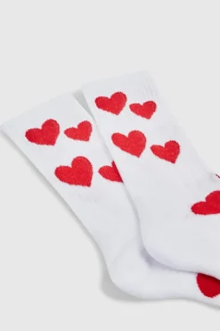 Hot boohooMAN All Over Heart Sports Socks white