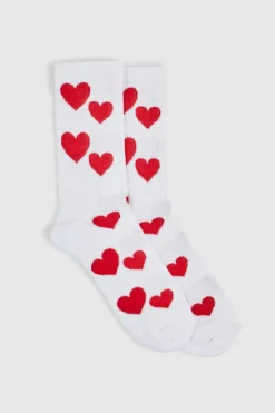 Hot boohooMAN All Over Heart Sports Socks white