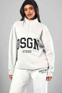 Cheap boohoo Dsgn Studio Half Zip Applique Oversized Sweatshirt ash grey
