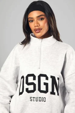 Cheap boohoo Dsgn Studio Half Zip Applique Oversized Sweatshirt ash grey