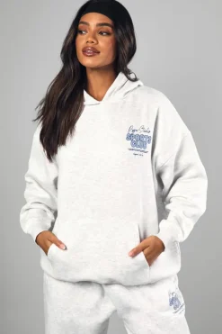 Shop boohoo Dsgn Studio Sports Bubble Slogan Oversized Hoodie ash grey