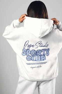 Shop boohoo Dsgn Studio Sports Bubble Slogan Oversized Hoodie ash grey