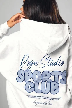Shop boohoo Dsgn Studio Sports Bubble Slogan Oversized Hoodie ash grey