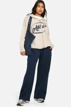 Flash Sale boohoo Athletics Embroidered Zip Through Oversized Knitted Hoody cream