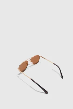 Outlet boohooMAN Aviator Matte Sunglasses brown