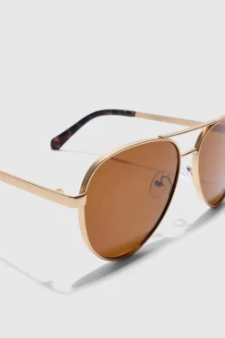 Outlet boohooMAN Aviator Matte Sunglasses brown