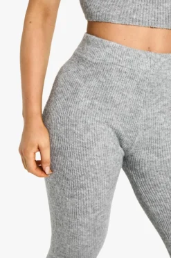 Outlet boohoo Back Detail Top and Super Soft Knitted Flared Trouser grey marl