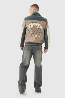 Best Sale boohooMAN Badge Detail Colour Block Pu Varsity Jacket In black