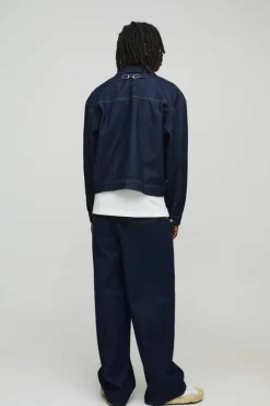 Outlet boohooMAN Baggy Contrast Stitch Denim Jeans indigo