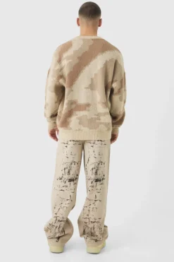 Outlet boohooMAN Baggy Fit Paint Effect Jeans stone