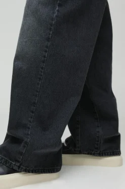 Shop boohooMAN Baggy Fit Rigid Gusset Panel Jeans charcoal
