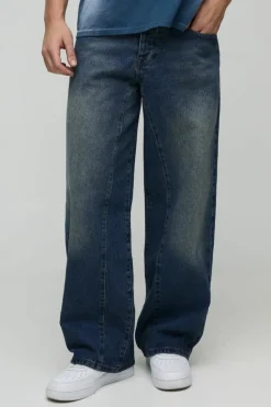 Fashion boohooMAN Baggy Fit Rigid Gusset Panel Jeans blue