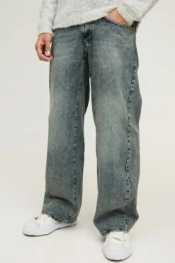 Outlet boohooMAN Baggy Fit Rigid Gusset Panel Jeans vintage wash