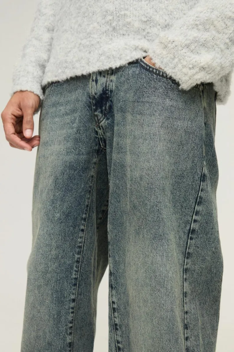 Outlet boohooMAN Baggy Fit Rigid Gusset Panel Jeans vintage wash