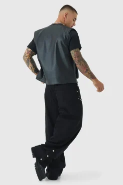 Best Sale boohooMAN Baggy Fit Rigid Star Studded Jeans washed black