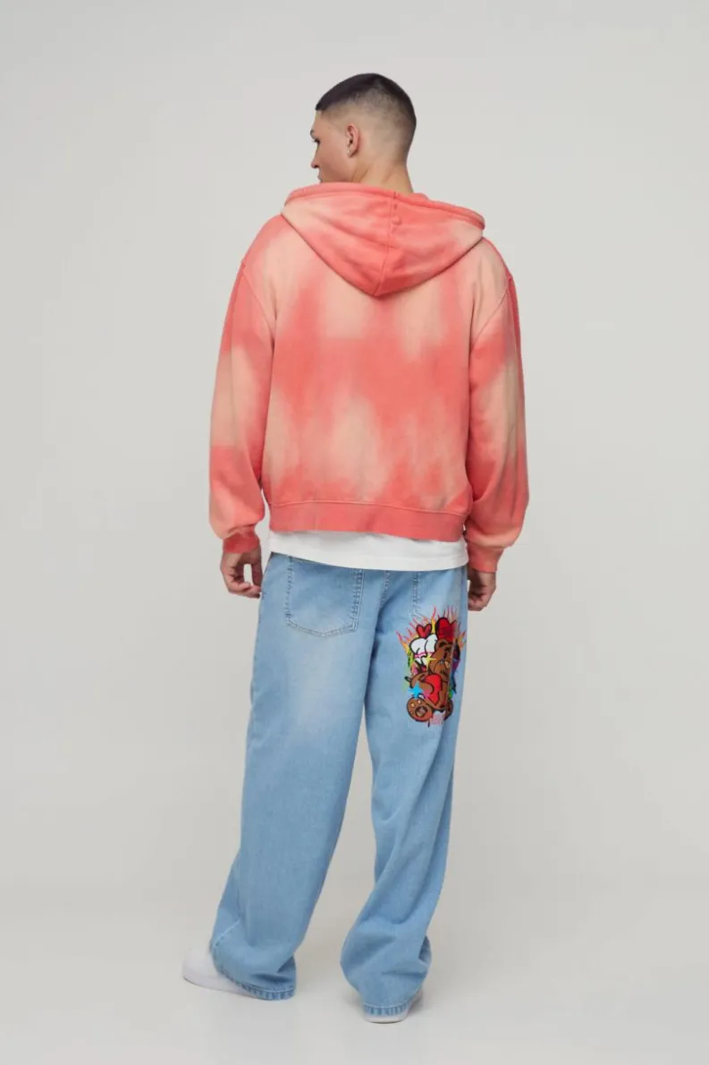 Store boohooMAN Baggy Rigid Applique Denim Jeans light blue