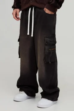 Fashion boohooMAN Baggy Rigid Cargo Washed Denim Jeans brown