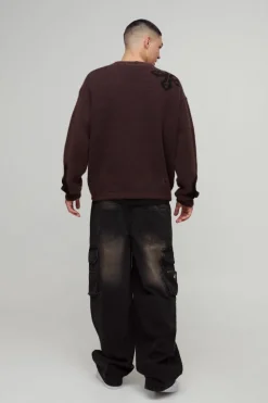 Fashion boohooMAN Baggy Rigid Cargo Washed Denim Jeans brown