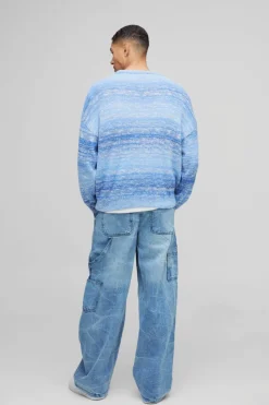 New boohooMAN Baggy Rigid Carpenter Crinkle Denim Jeans In antique blue
