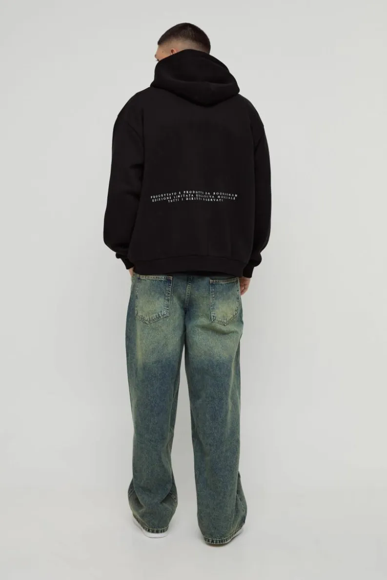 Cheap boohooMAN Baggy Rigid Cross Applique Denim Jeans green
