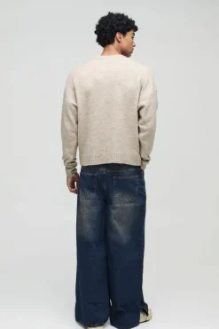 Store boohooMAN Baggy Rigid Extreme Washed Split Hem Denim Jeans antique blue